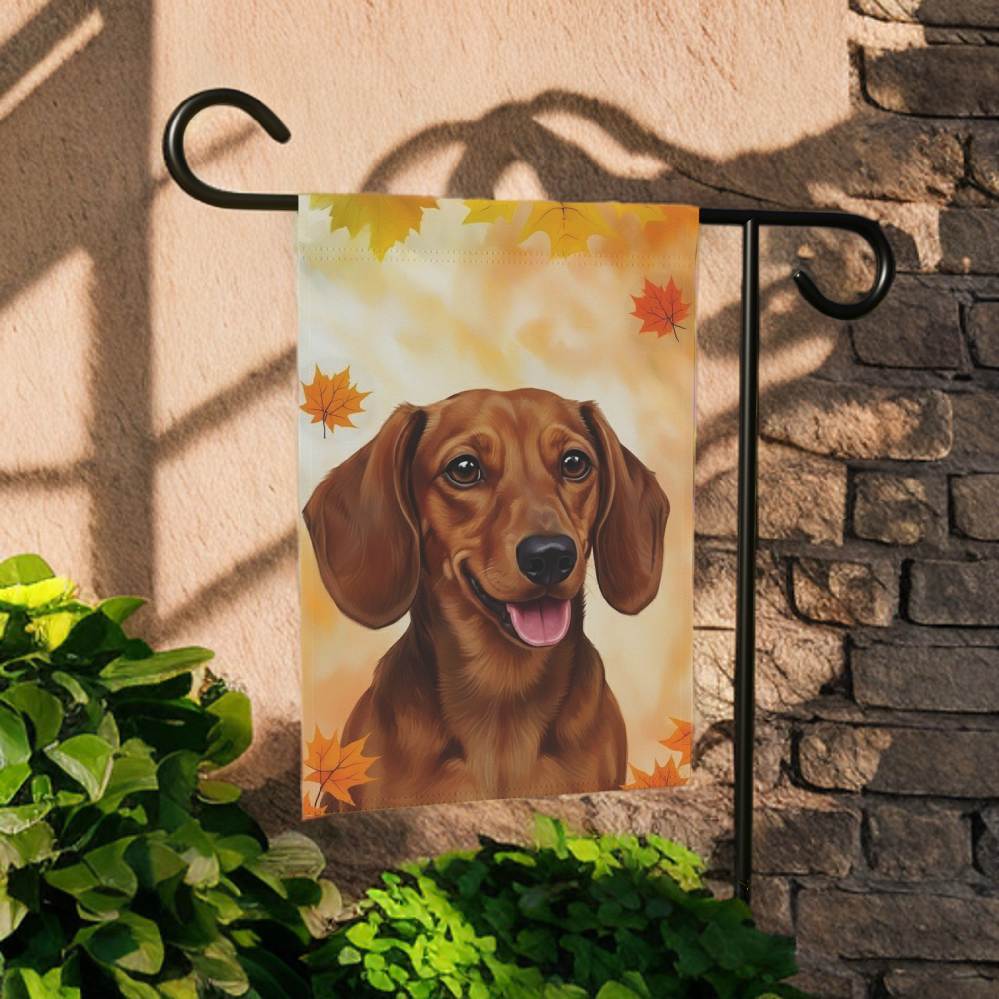 Fall Colors Dachshund Garden Flag - size comparison - Dragonfire Gardens