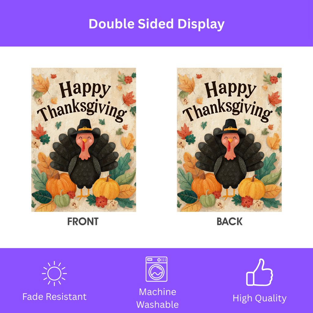 Happy Turkey Thanksgiving Garden Flag - double-sided design - Dragonfire Gardens