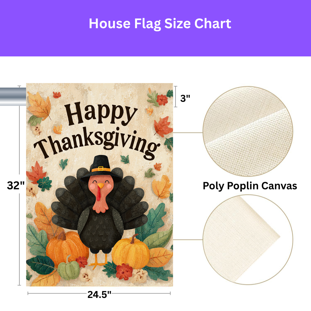 Happy Turkey Thanksgiving Garden Flag - yard display - Dragonfire Gardens