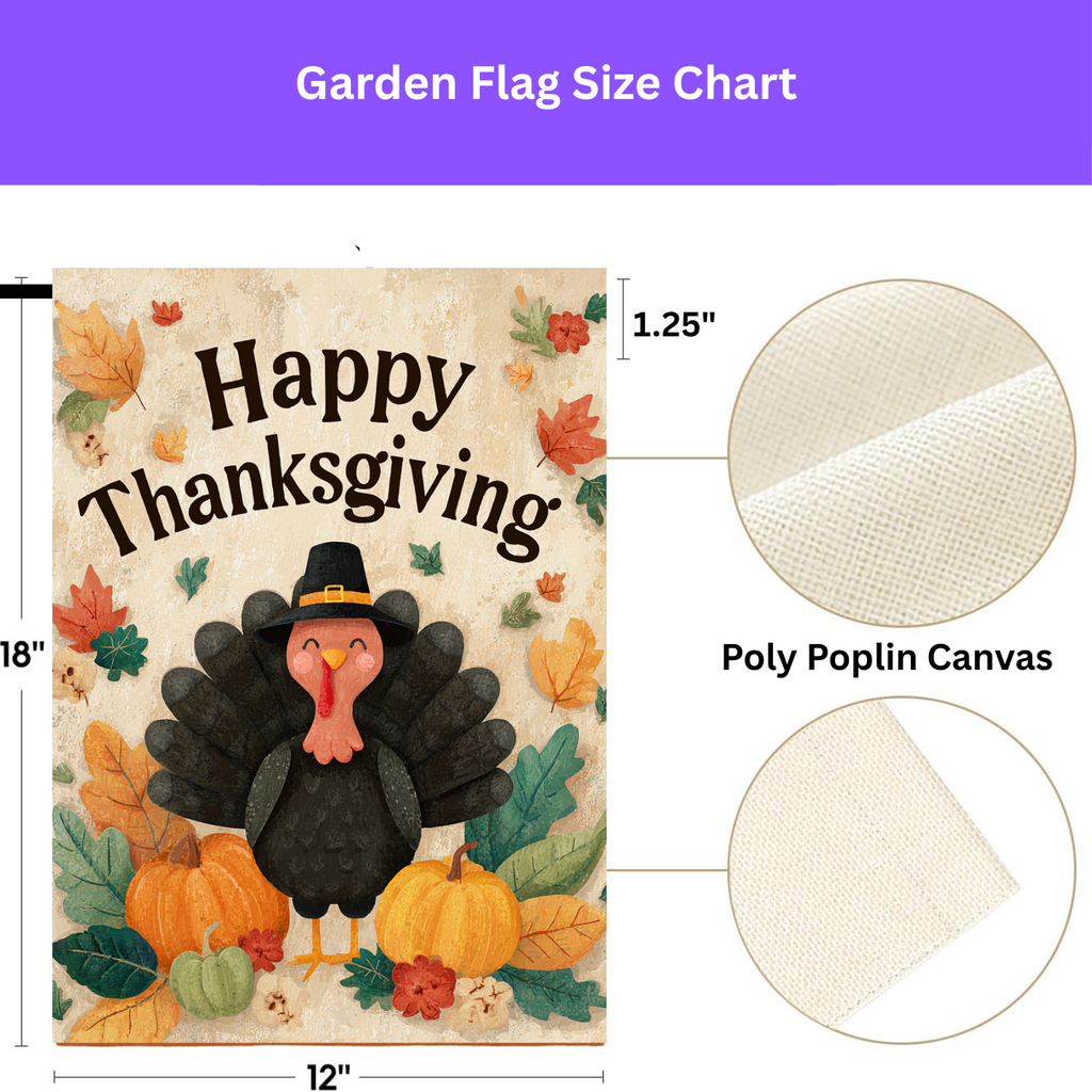 Happy Turkey Thanksgiving Garden Flag - porch decor - Dragonfire Gardens