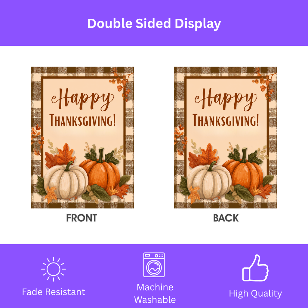 Plaid Border and Pumpkins Happy Thanksgiving Garden Flag - yard display - Dragonfire Gardens