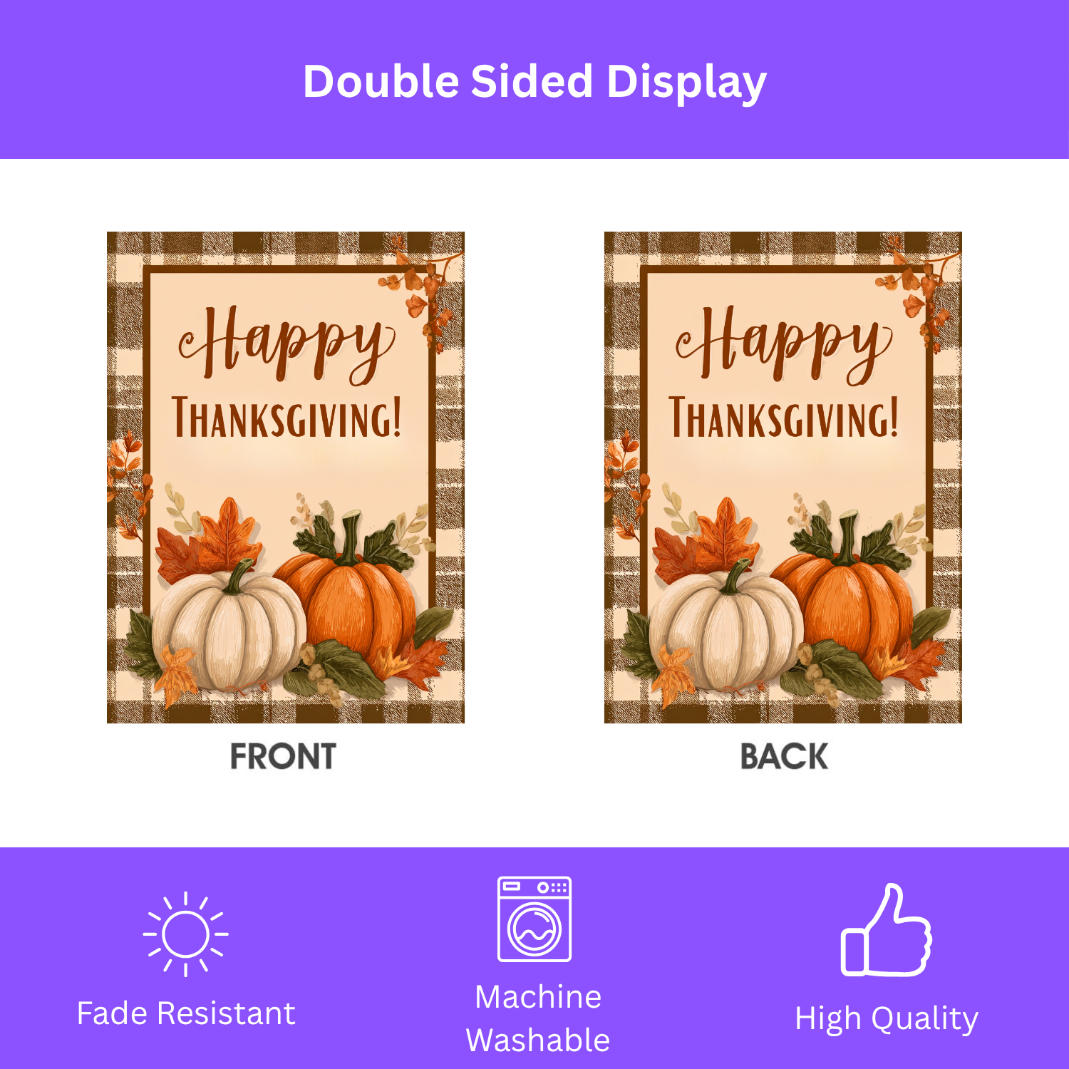 Plaid Border and Pumpkins Happy Thanksgiving Garden Flag - yard display - Dragonfire Gardens