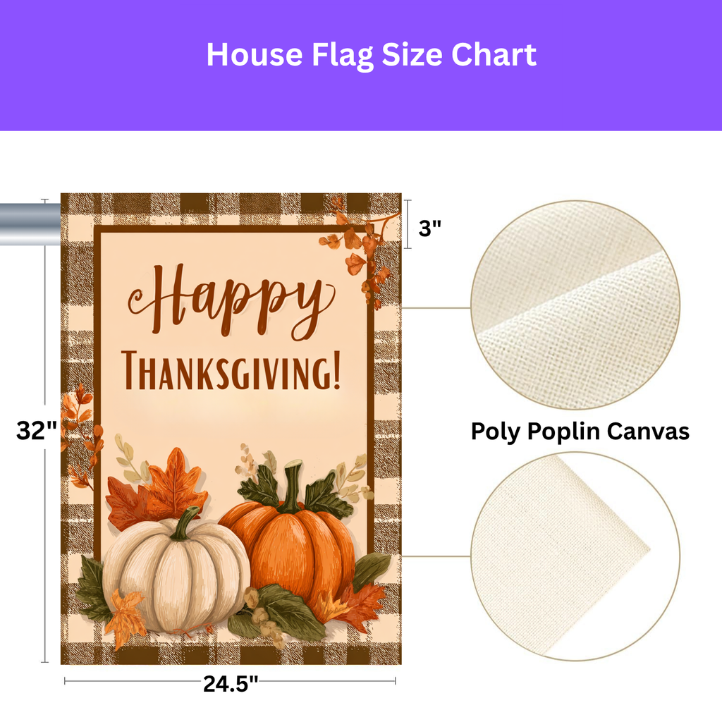 Plaid Border and Pumpkins Happy Thanksgiving Garden Flag - double-sided design - Dragonfire Gardens