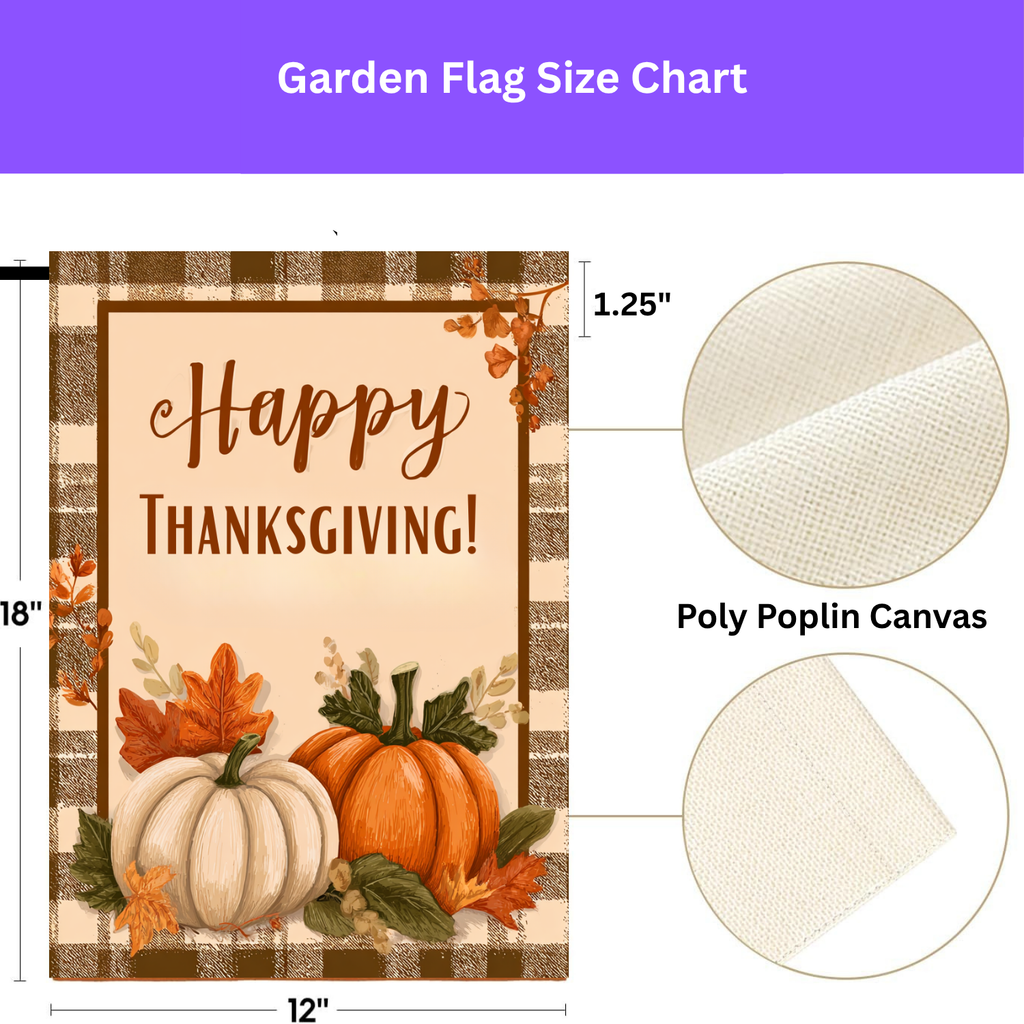 Plaid Border and Pumpkins Happy Thanksgiving Garden Flag - porch decor - Dragonfire Gardens