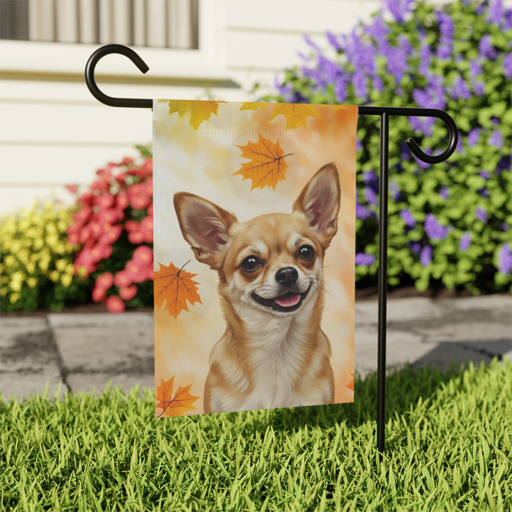 Fall Colors Chihuahua Garden Flag - outdoor display - Dragonfire Gardens