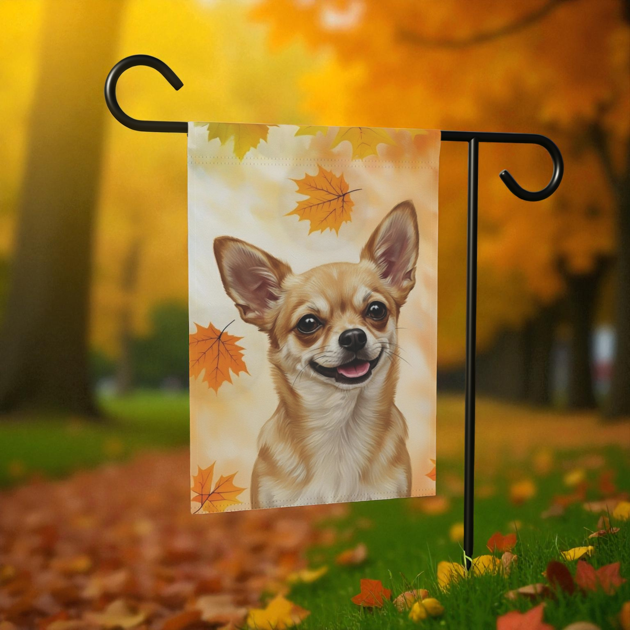 Fall Colors Chihuahua Garden Flag - front view - Dragonfire Gardens