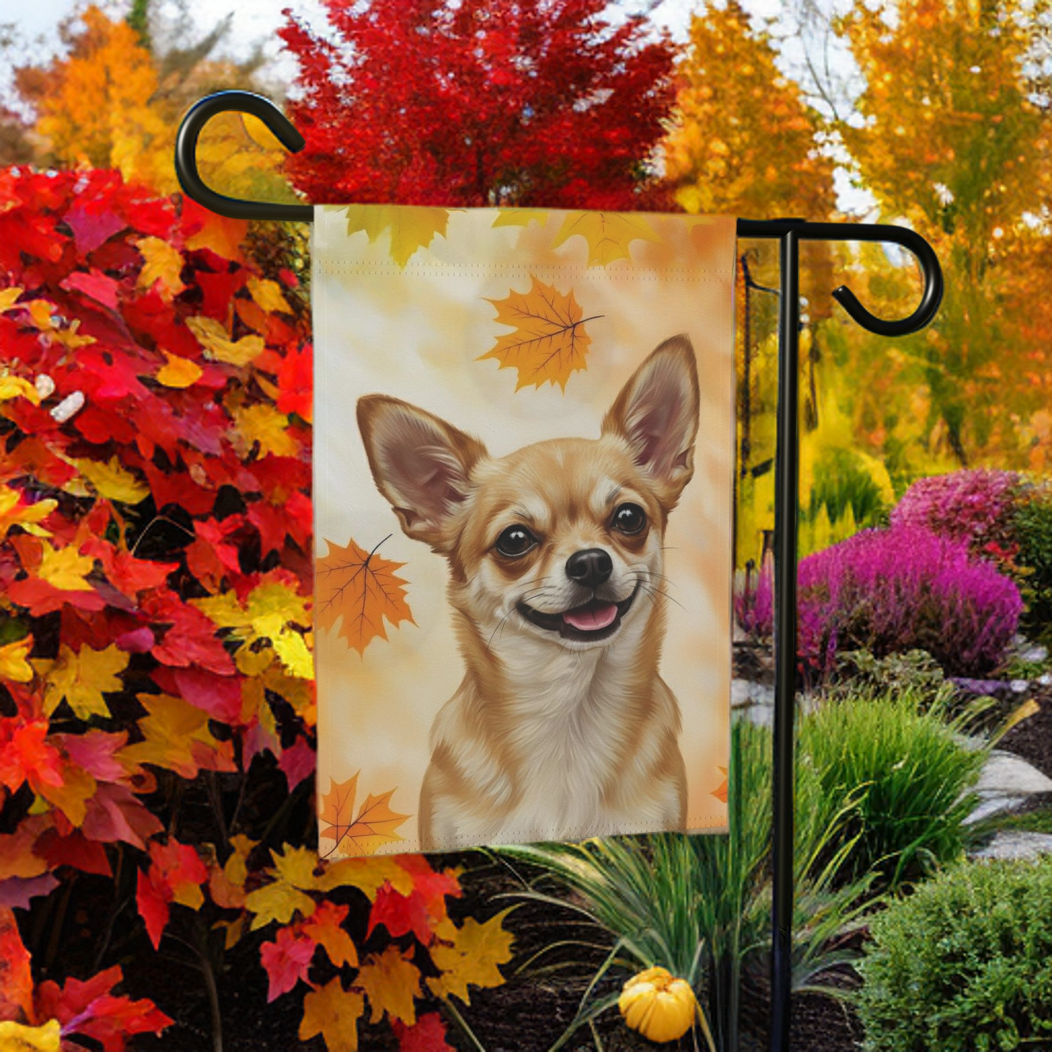 Fall Colors Chihuahua Garden Flag - product detail - Dragonfire Gardens