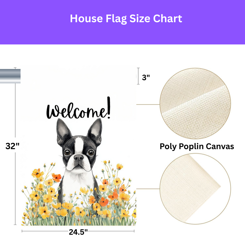 Yellow Poppies Boston Terrier Welcome Garden Flag - yard display - Dragonfire Gardens