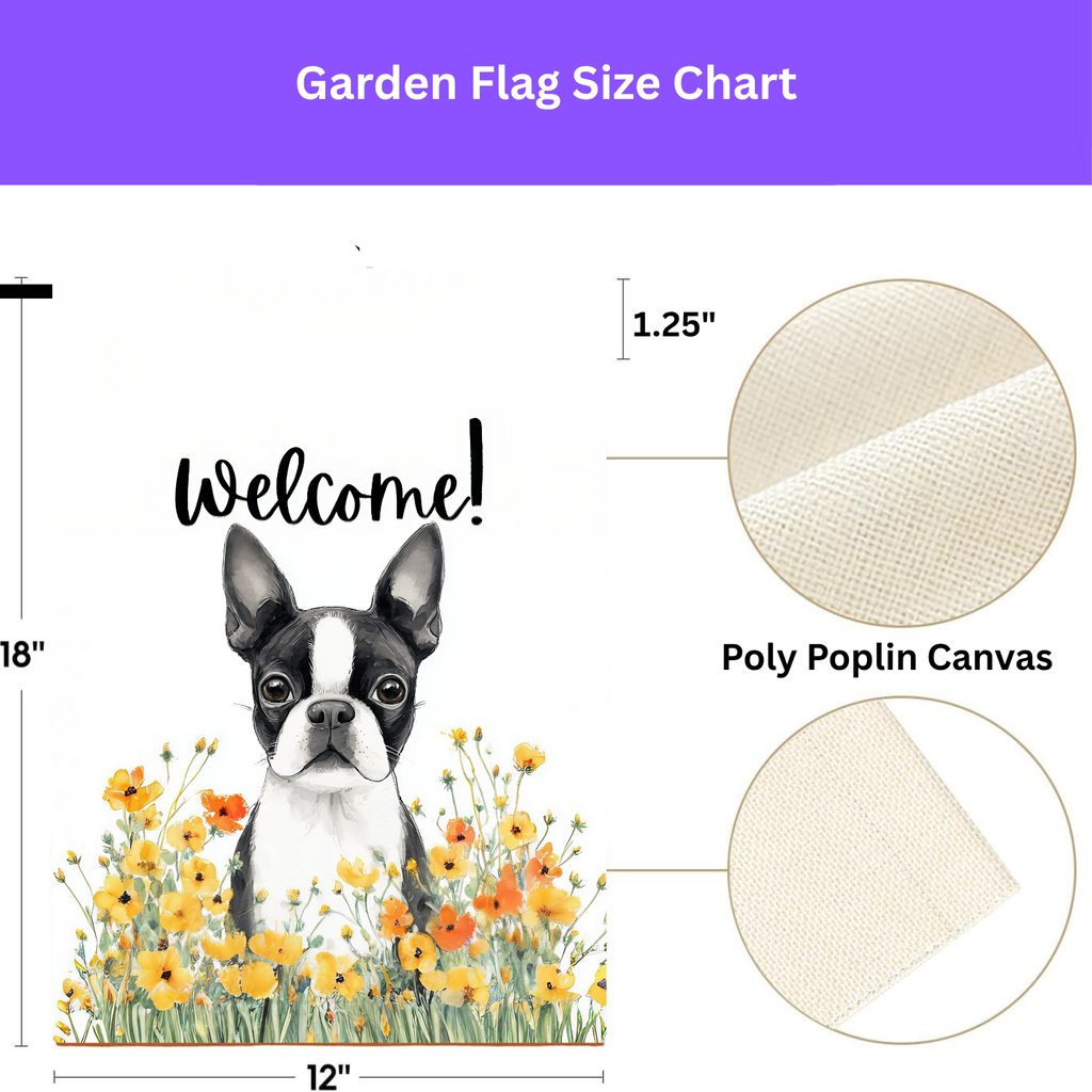Yellow Poppies Boston Terrier Welcome Garden Flag - porch decor - Dragonfire Gardens