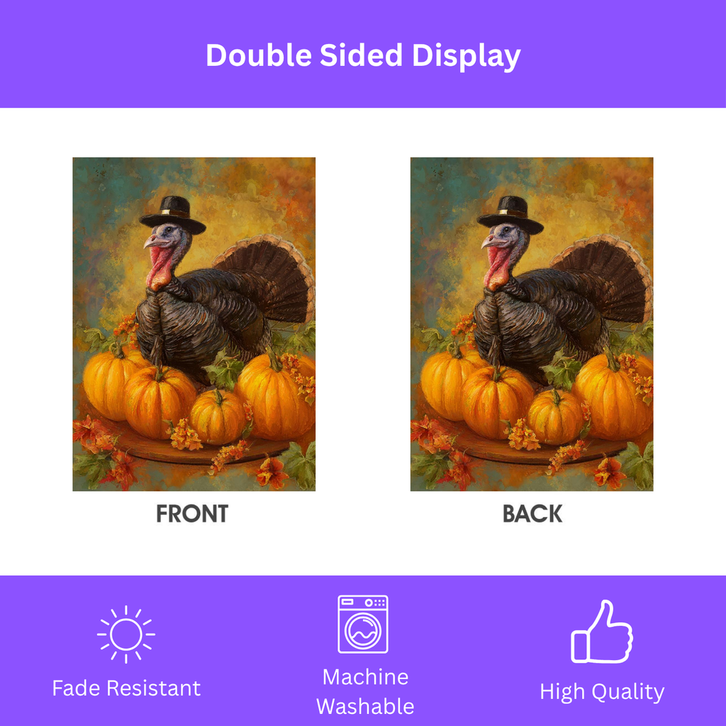 Pilgrim Turkey Thanksgiving Garden Flag - yard display - Dragonfire Gardens