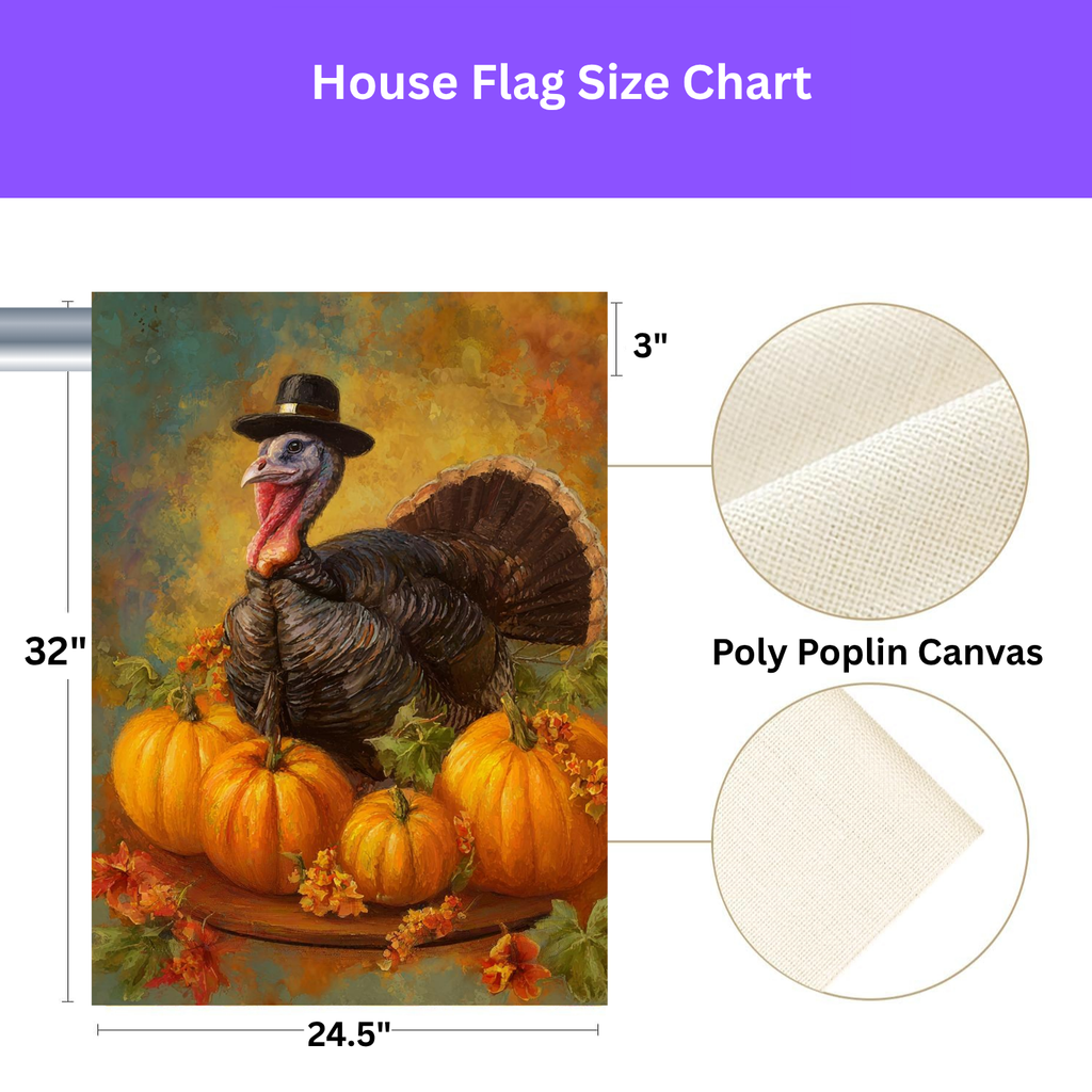 Pilgrim Turkey Thanksgiving Garden Flag - lifestyle display - Dragonfire Gardens
