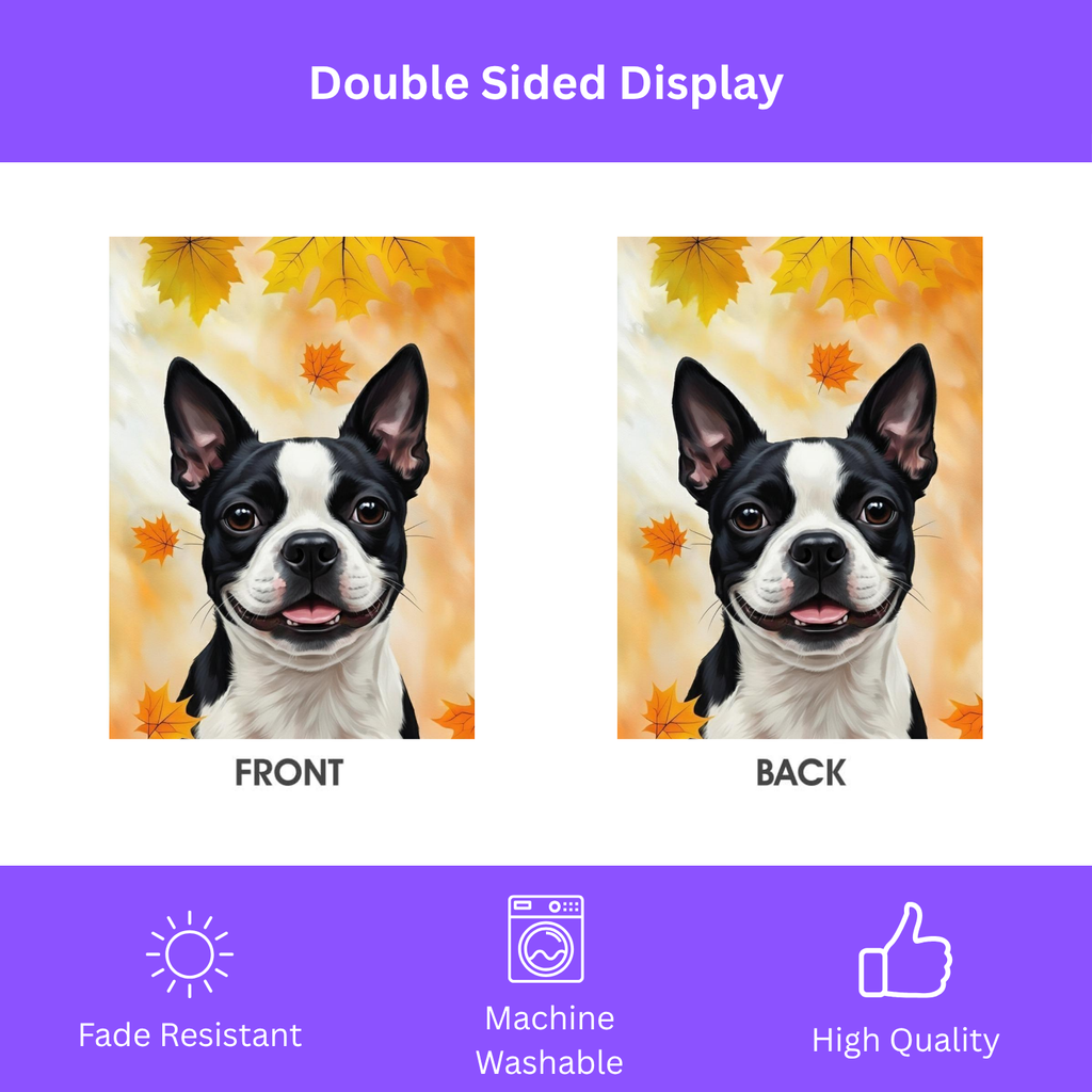Fall Colors Boston Terrier Garden Flag - double-sided design - Dragonfire Gardens