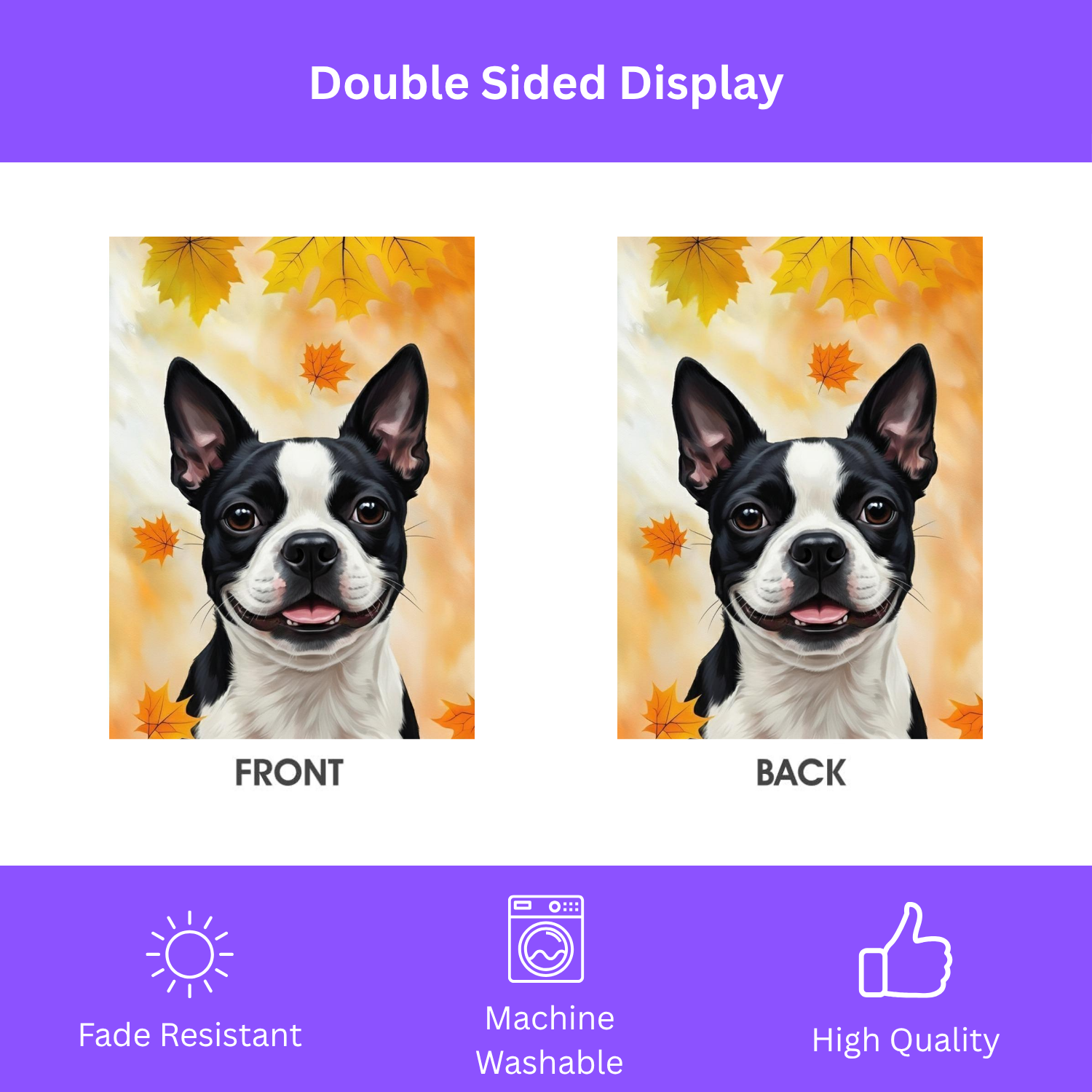 Fall Colors Boston Terrier Garden Flag - double-sided design - Dragonfire Gardens