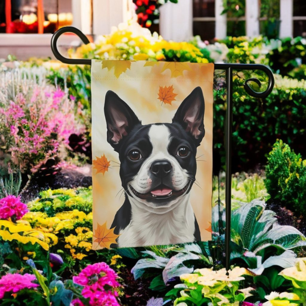 Fall Colors Boston Terrier Garden Flag - yard display - Dragonfire Gardens