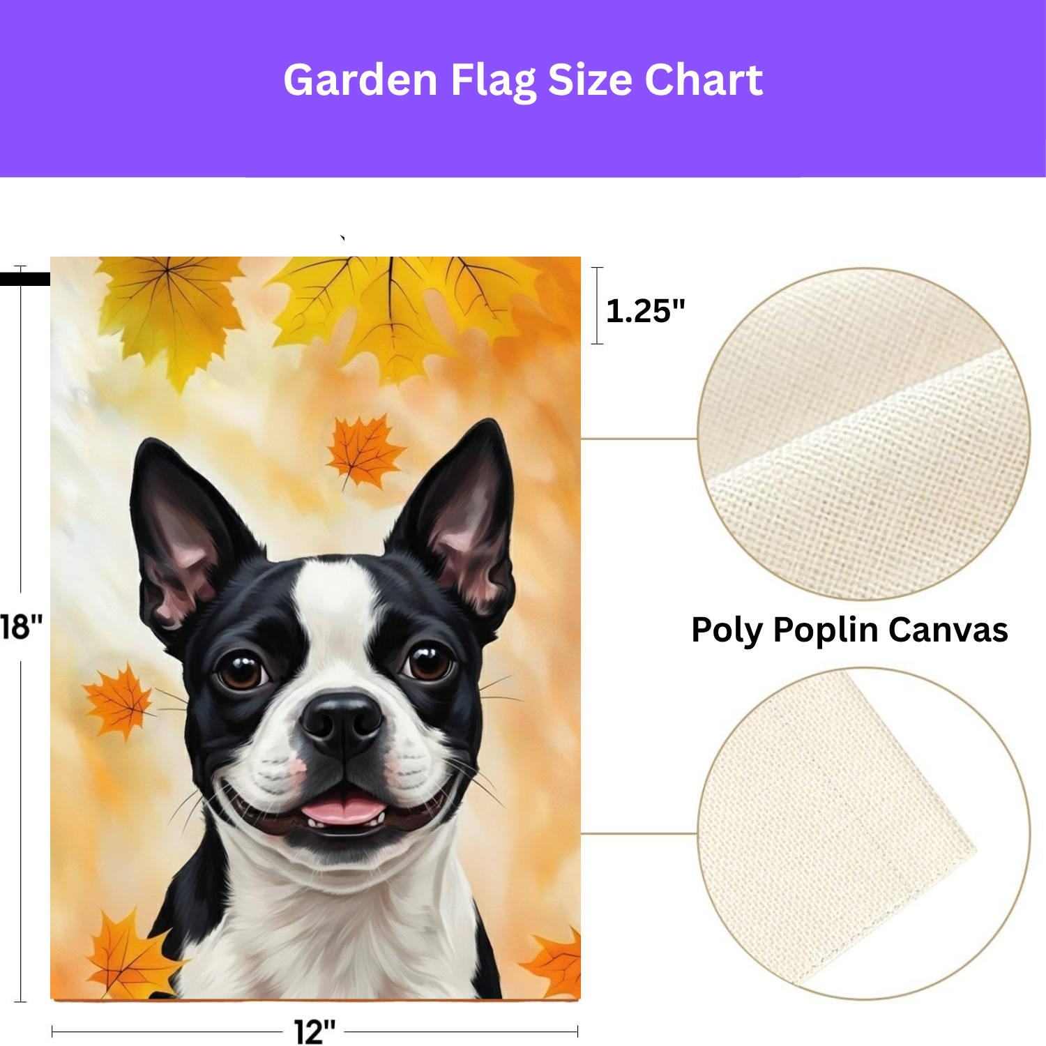 Fall Colors Boston Terrier Garden Flag - banner view - Dragonfire Gardens