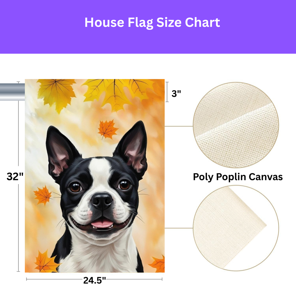 Fall Colors Boston Terrier Garden Flag - lifestyle display - Dragonfire Gardens