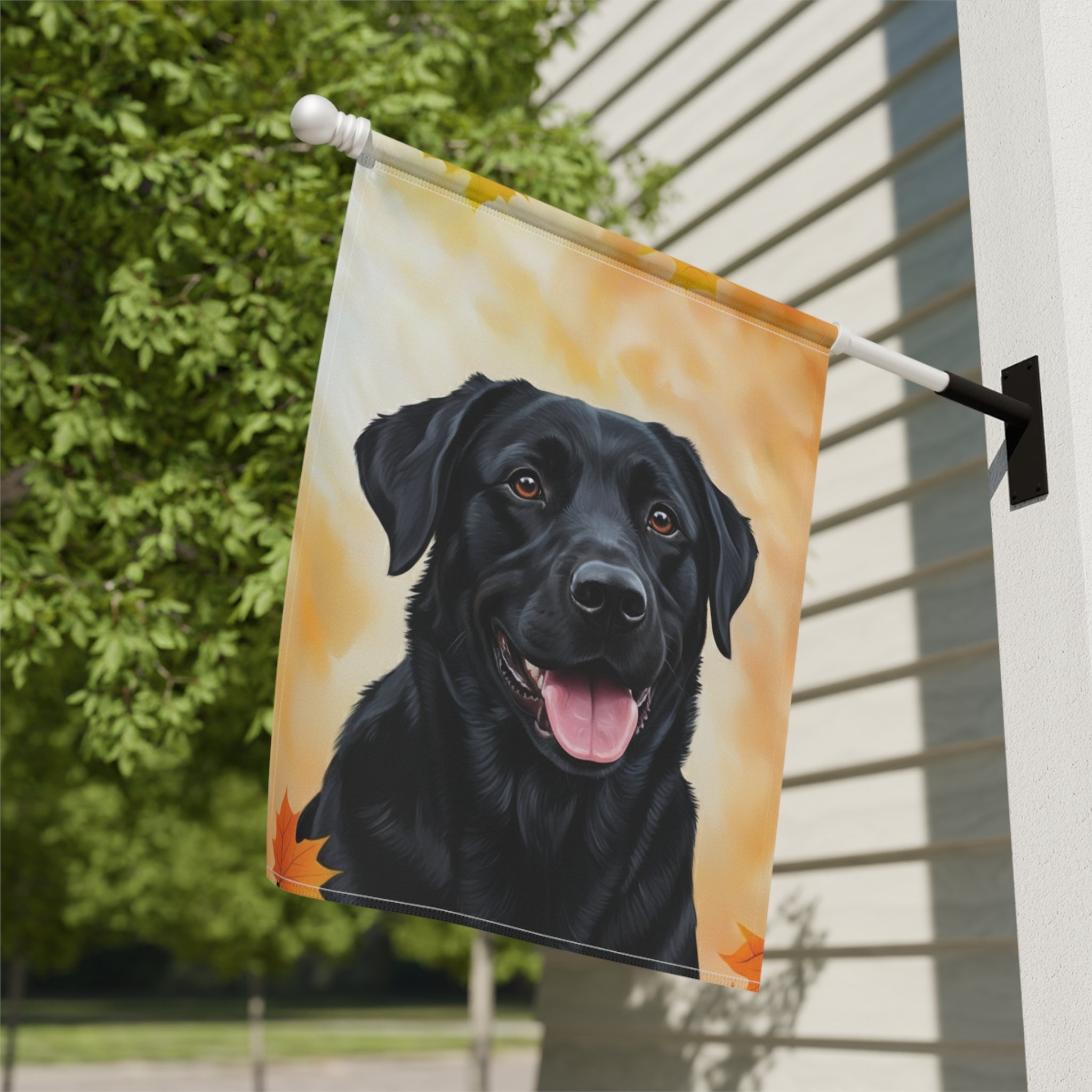 Fall Colors Black Labrador Retriever Garden Flag - close-up detail - Dragonfire Gardens