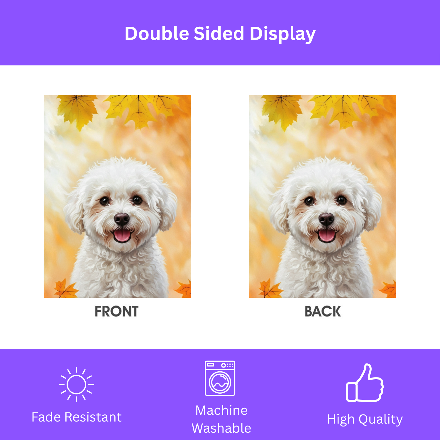 Fall Colors Bichon Frise Garden Flag - double-sided design - Dragonfire Gardens
