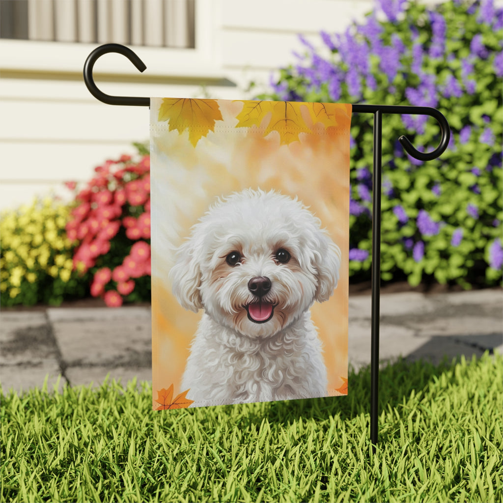 Fall Colors Bichon Frise Garden Flag - outdoor display - Dragonfire Gardens