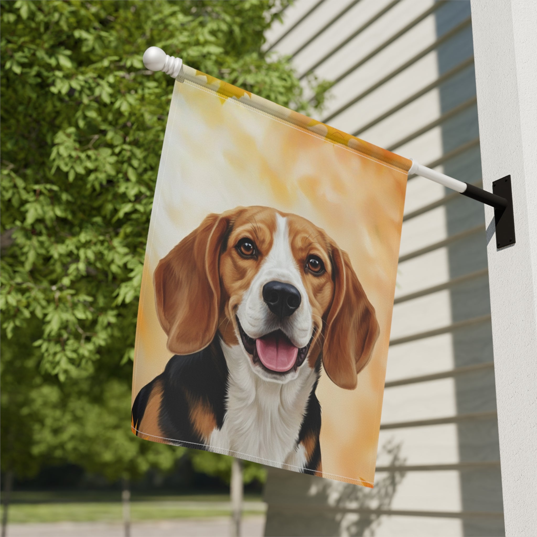 Fall Colors Beagle Garden Flag - close-up detail - Dragonfire Gardens