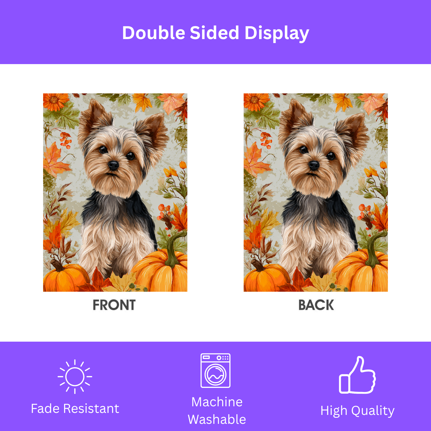 Fall Pumpkins and Yorkie Garden Flag - double-sided design - Dragonfire Gardens