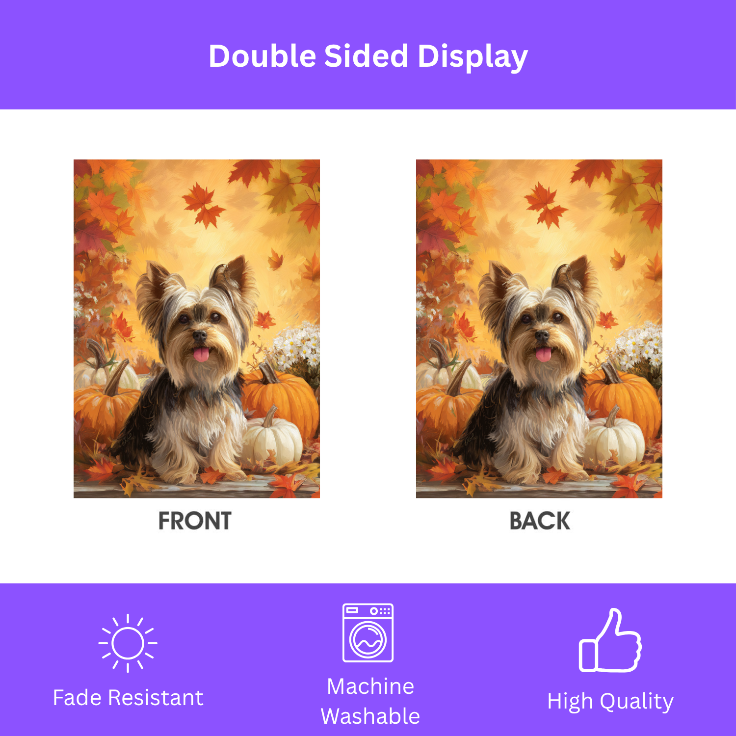 Yorkie and Four Pumpkins Garden Flag