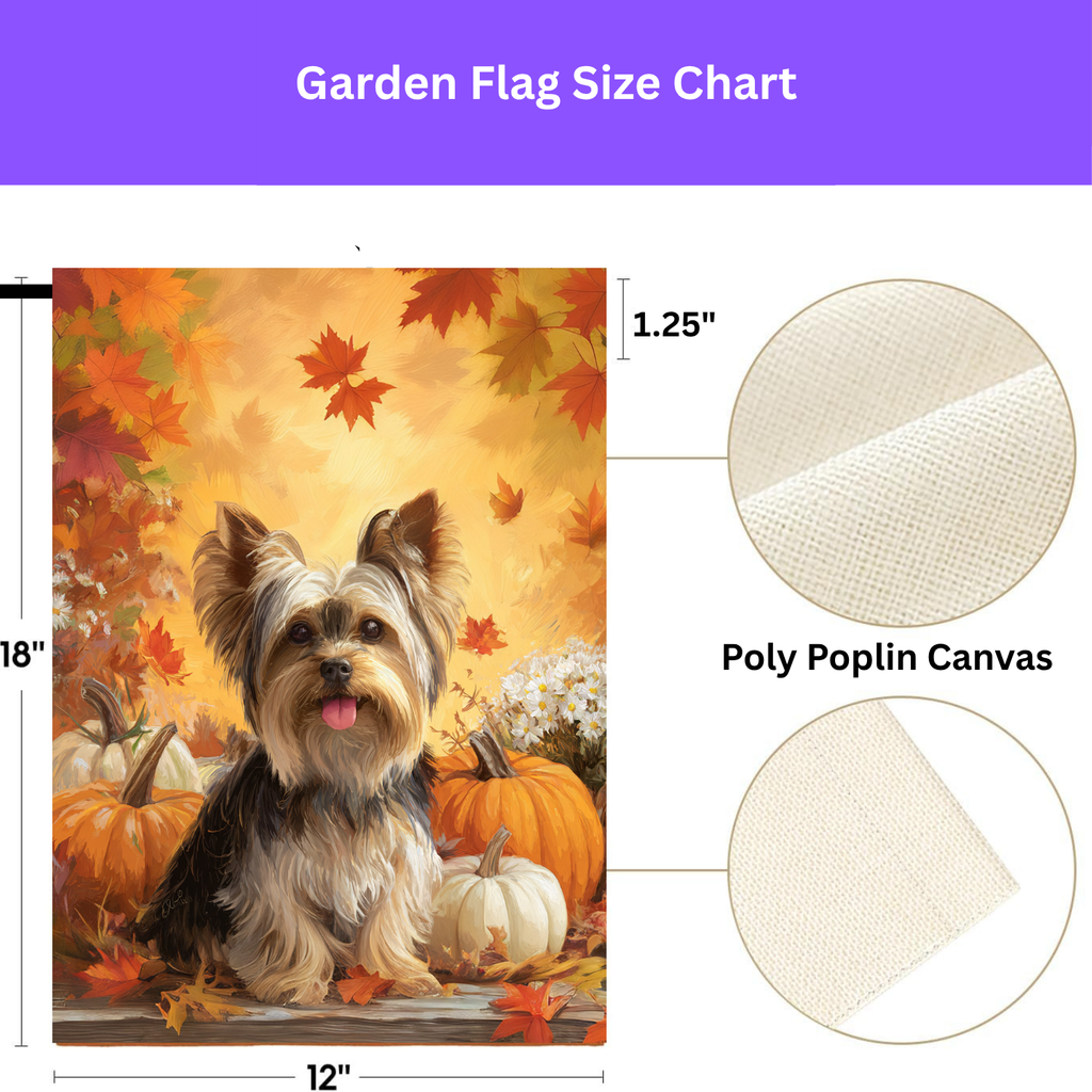 Yorkie and Four Pumpkins Garden Flag