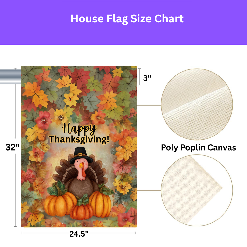 Turkey In Leaves Happy Thanksgiving Garden Flag - yard display - Dragonfire Gardens
