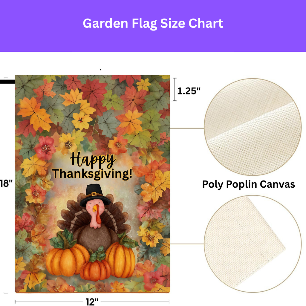 Turkey In Leaves Happy Thanksgiving Garden Flag - porch decor - Dragonfire Gardens