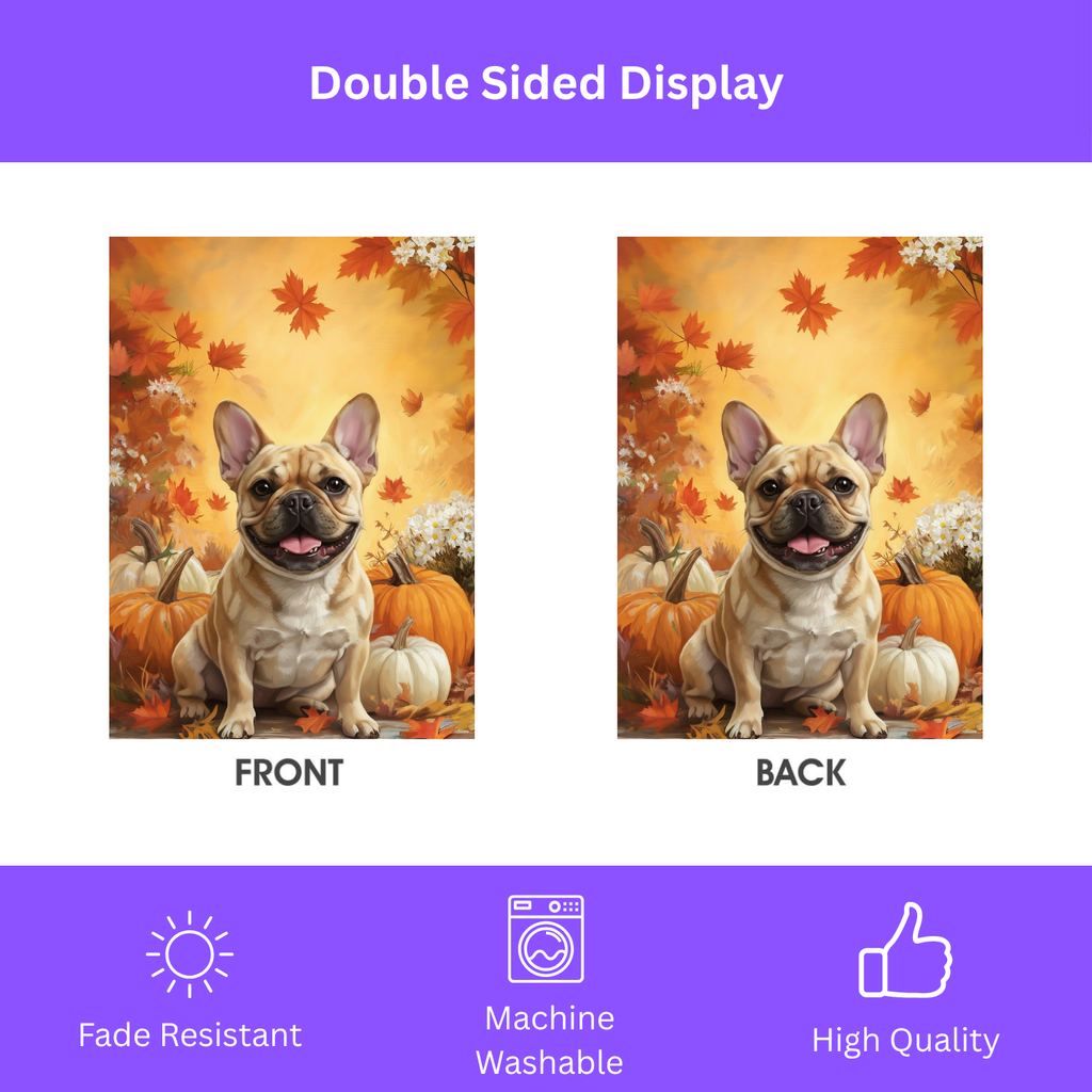 Frenchie and Four Pumpkins Garden Flag
