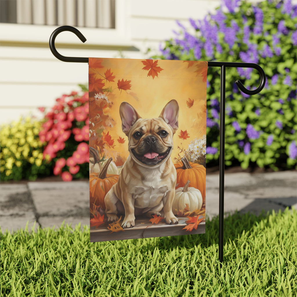 Frenchie and Four Pumpkins Garden Flag
