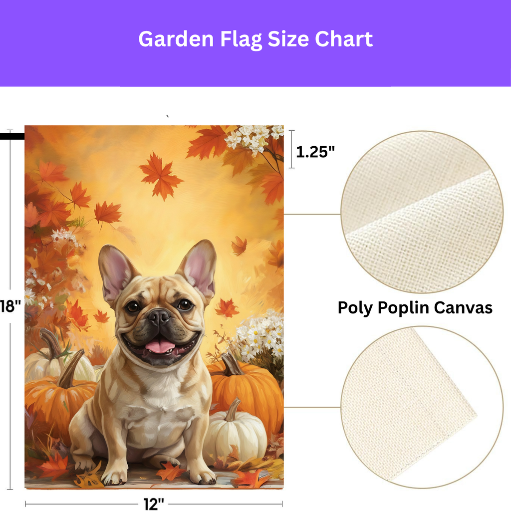 Frenchie and Four Pumpkins Garden Flag