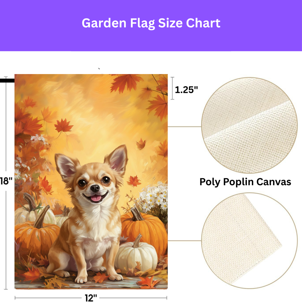 Chihuahua and Four Pumpkins Fall Garden Flag - porch decor - Dragonfire Gardens