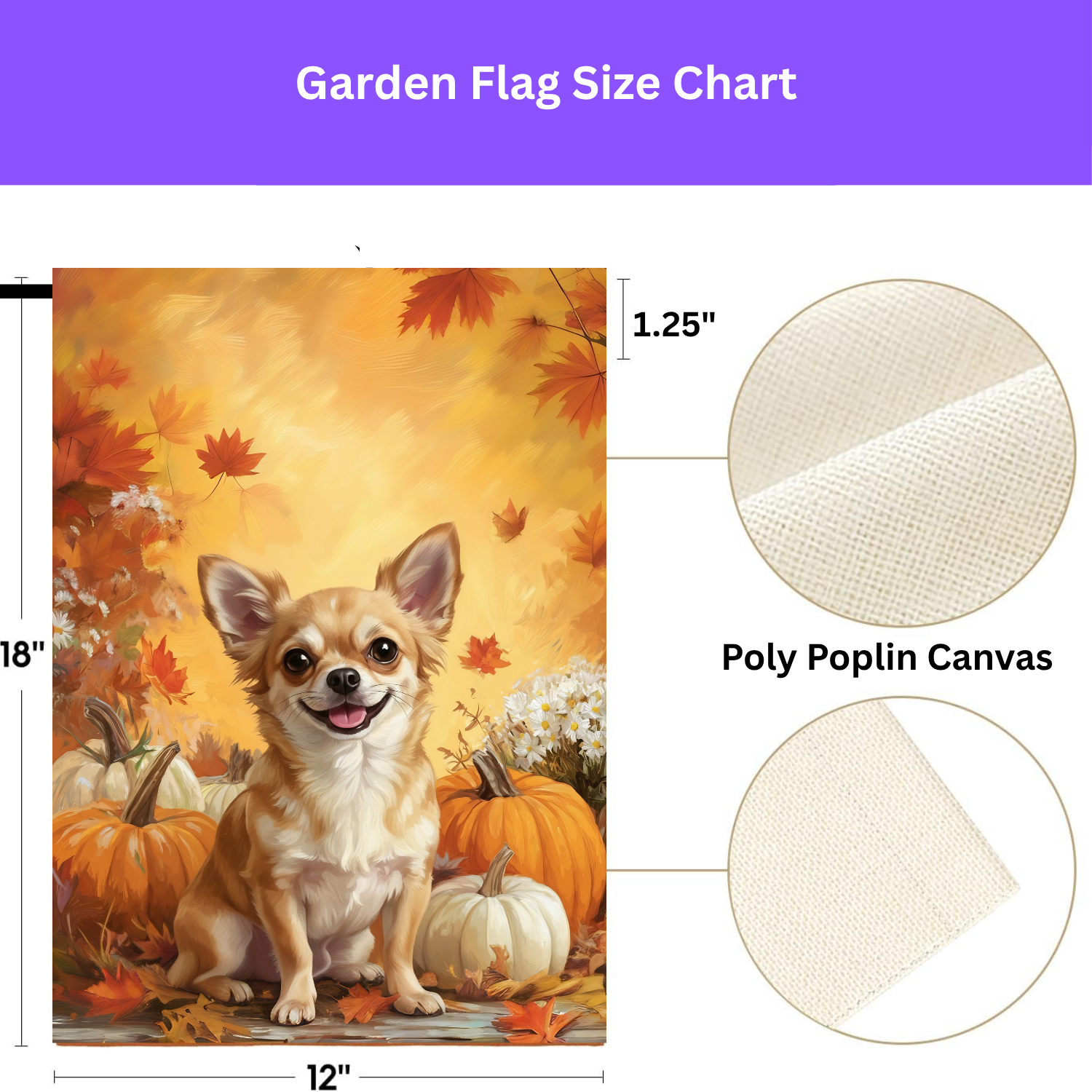 Chihuahua and Four Pumpkins Fall Garden Flag - porch decor - Dragonfire Gardens
