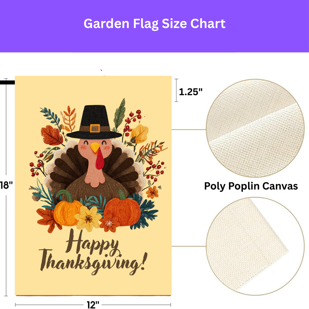 Happy Pilgrim Turkey Thanksgiving Garden Flag - porch decor - Dragonfire Gardens