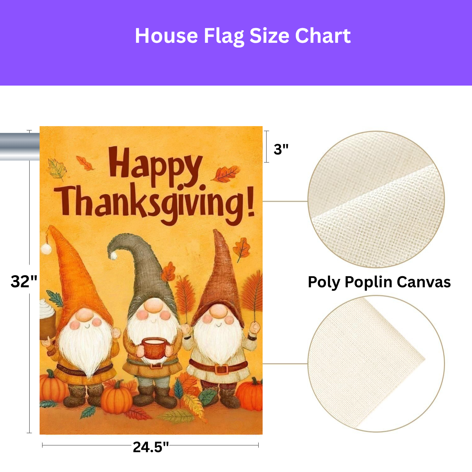 Three Gnome Happy Thanksgiving Garden Flag - porch decor - Dragonfire Gardens