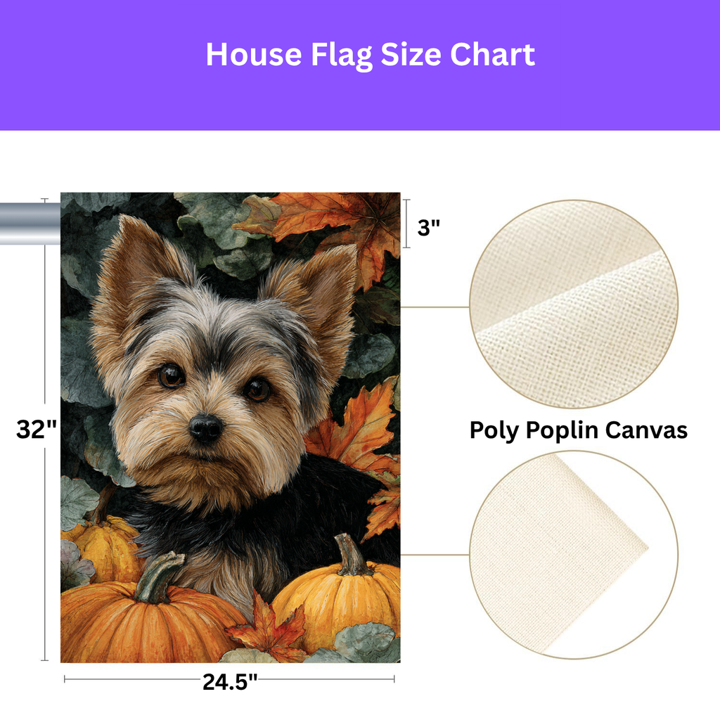 Two Pumpkins and Yorkshire Terrier Fall Garden Flag - porch decor - Dragonfire Gardens