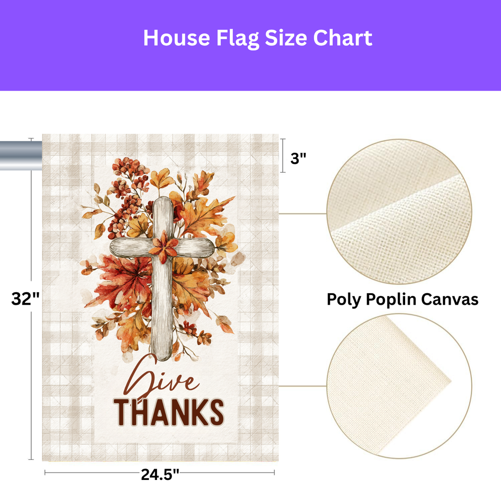 Give Thanks Wooden Cross Garden Flag - yard display - Dragonfire Gardens