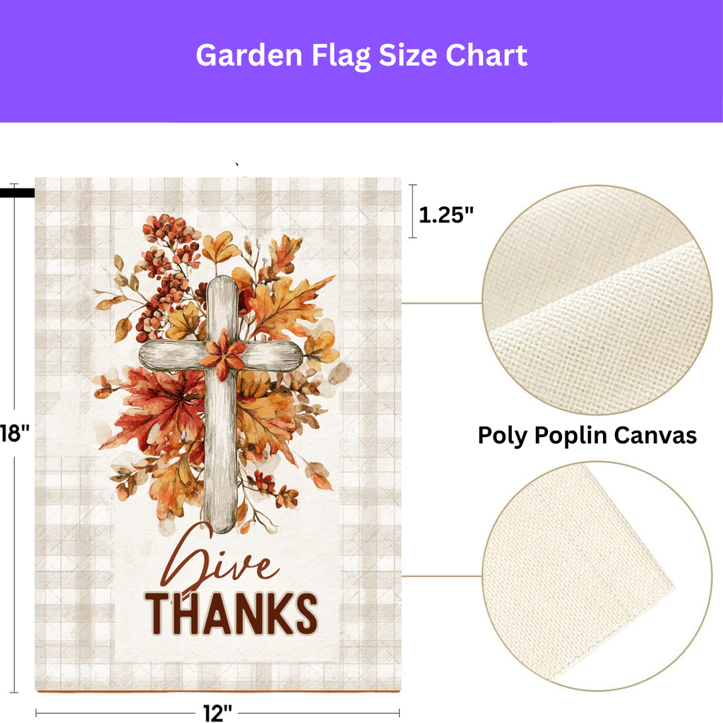 Give Thanks Wooden Cross Garden Flag - porch decor - Dragonfire Gardens