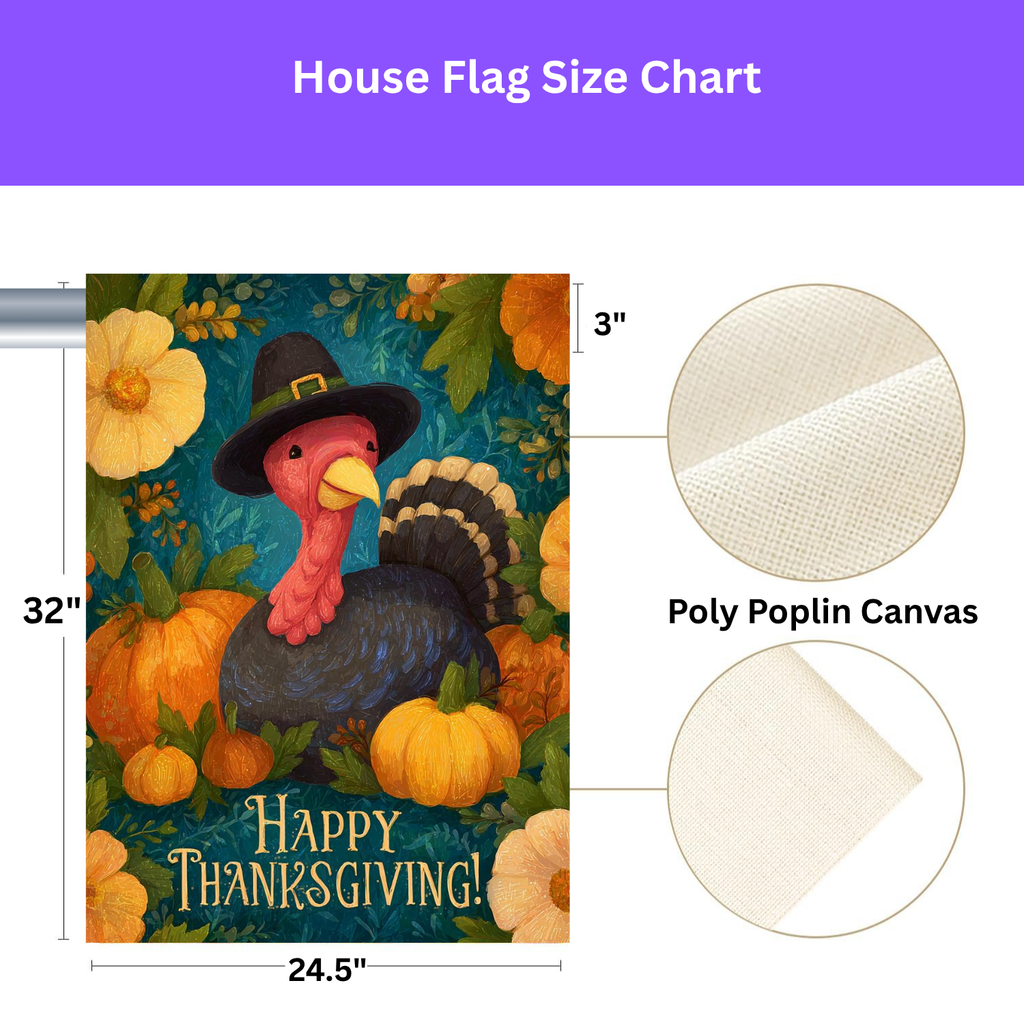 Flowers and Pumpkins Turkey Happy Thanksgiving Garden Flag - porch decor - Dragonfire Gardens