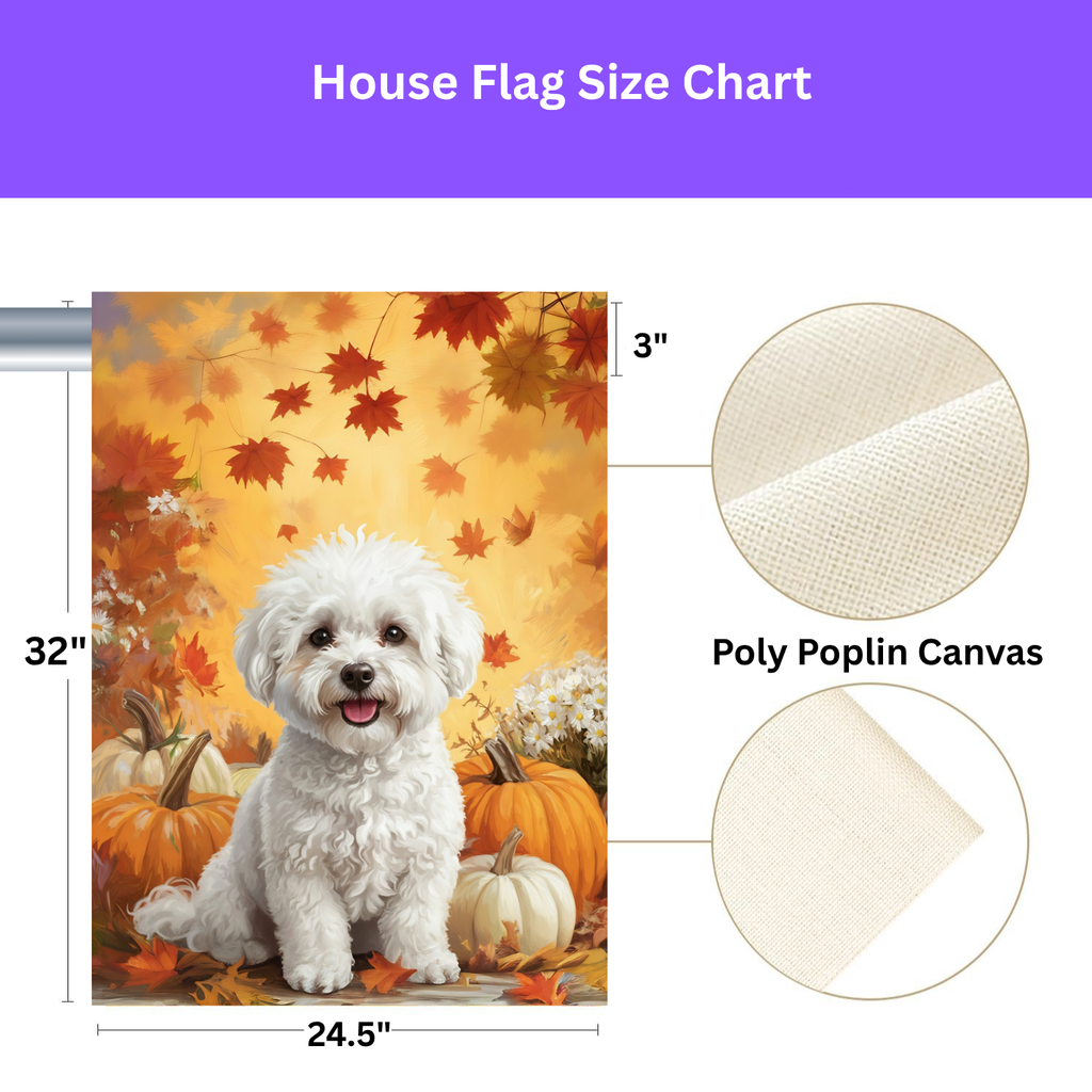 Bichon Frise and Four Pumpkins Garden Flag - yard display - Dragonfire Gardens