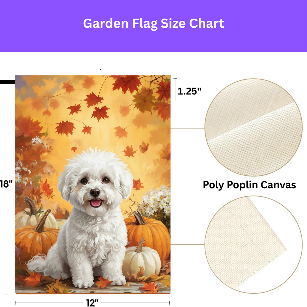 Bichon Frise and Four Pumpkins Garden Flag - porch decor - Dragonfire Gardens