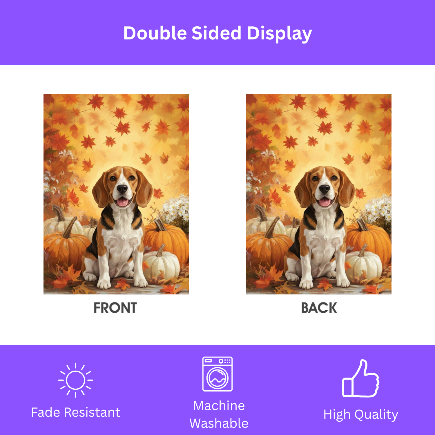 Beagle and Four Pumpkins Fall Garden Flag