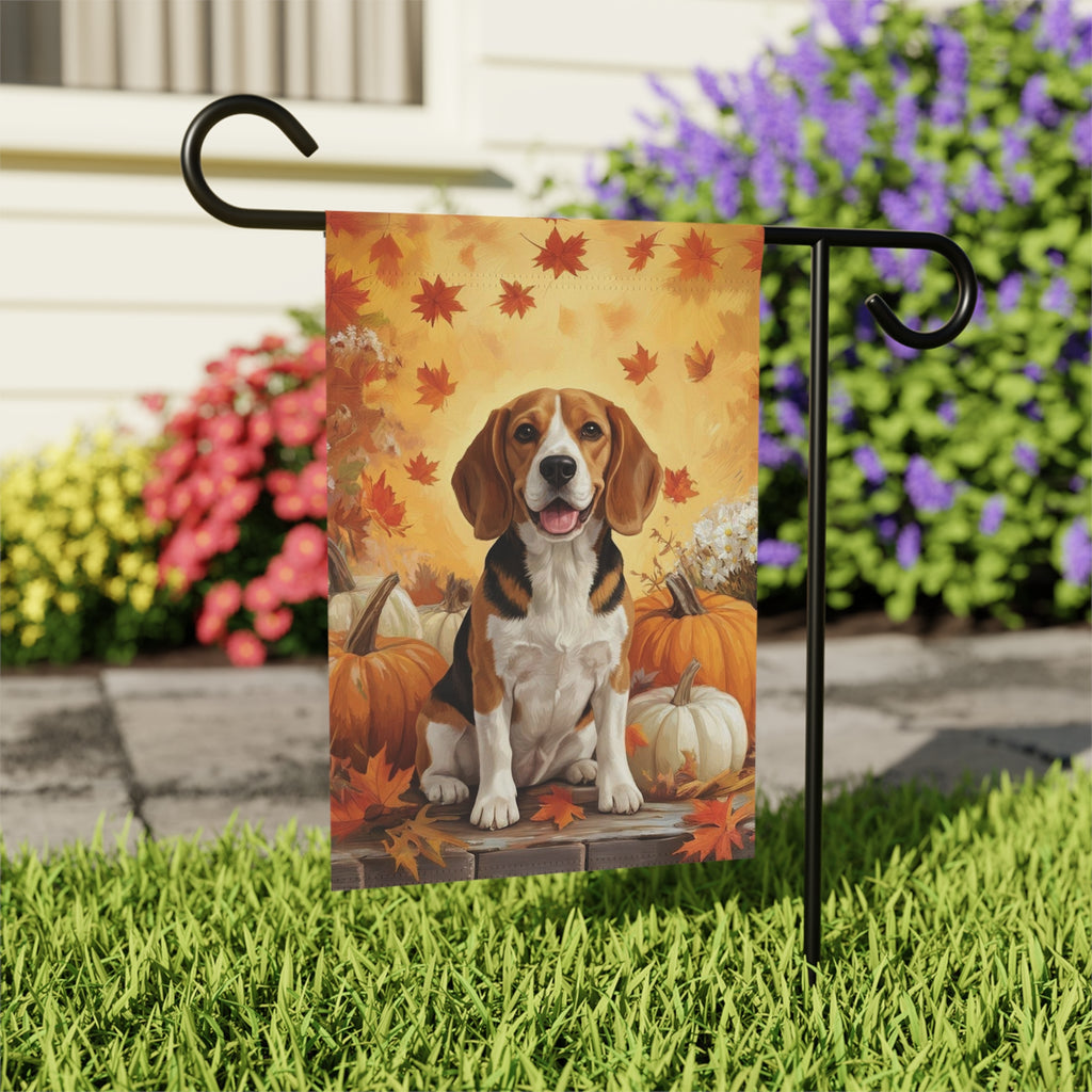 Beagle and Four Pumpkins Fall Garden Flag