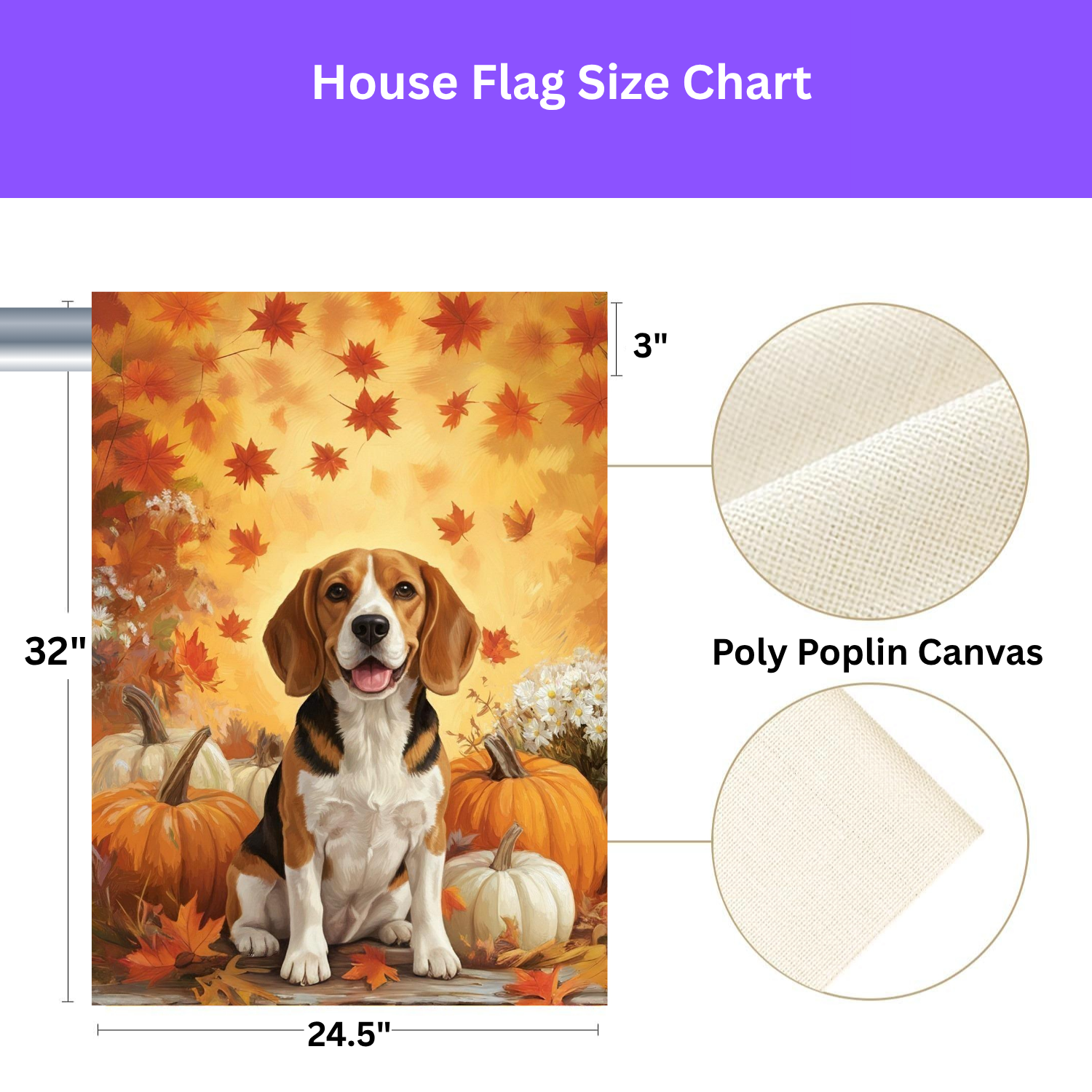 Beagle and Four Pumpkins Fall Garden Flag