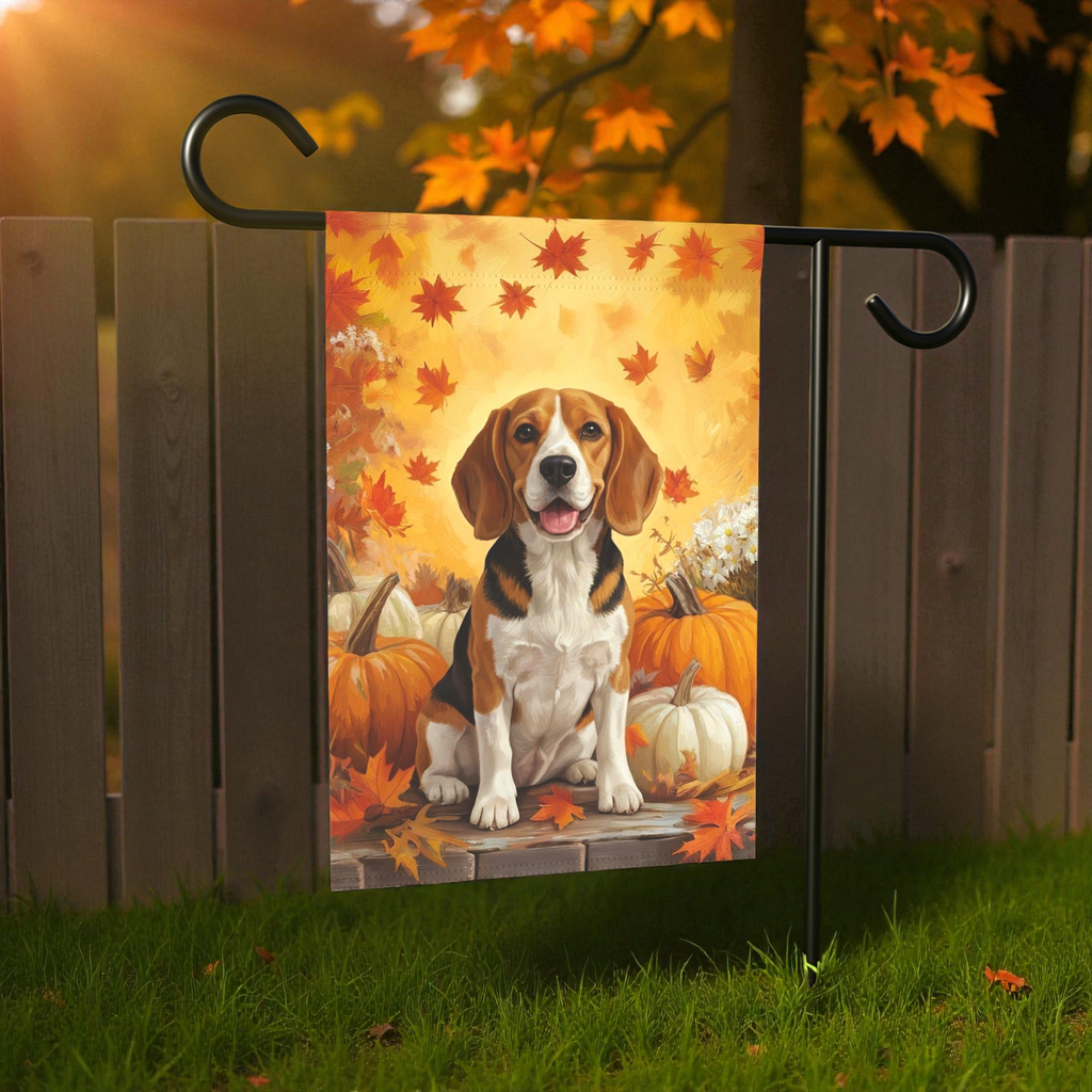 Beagle and Four Pumpkins Fall Garden Flag
