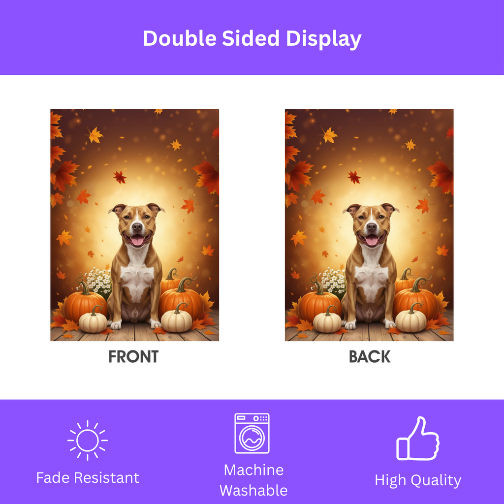 American Pitbull Terrier and Pumpkins Garden Flag - double-sided design - Dragonfire Gardens