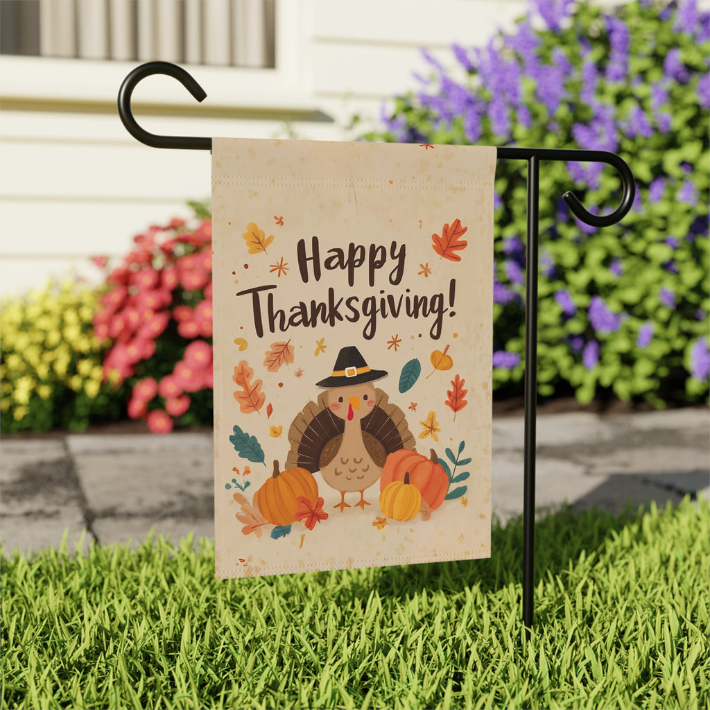 Little Turkey Happy Thanksgiving Garden Flag