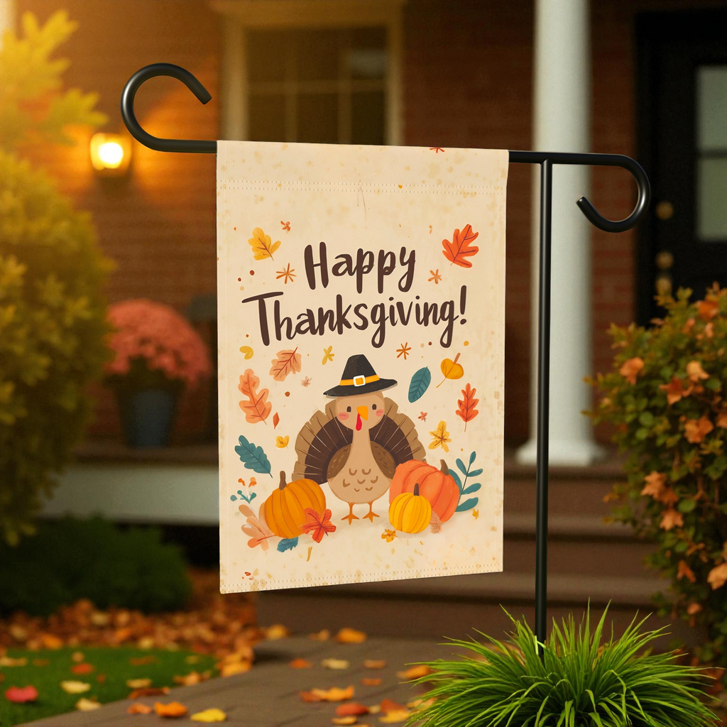 Little Turkey Happy Thanksgiving Garden Flag
