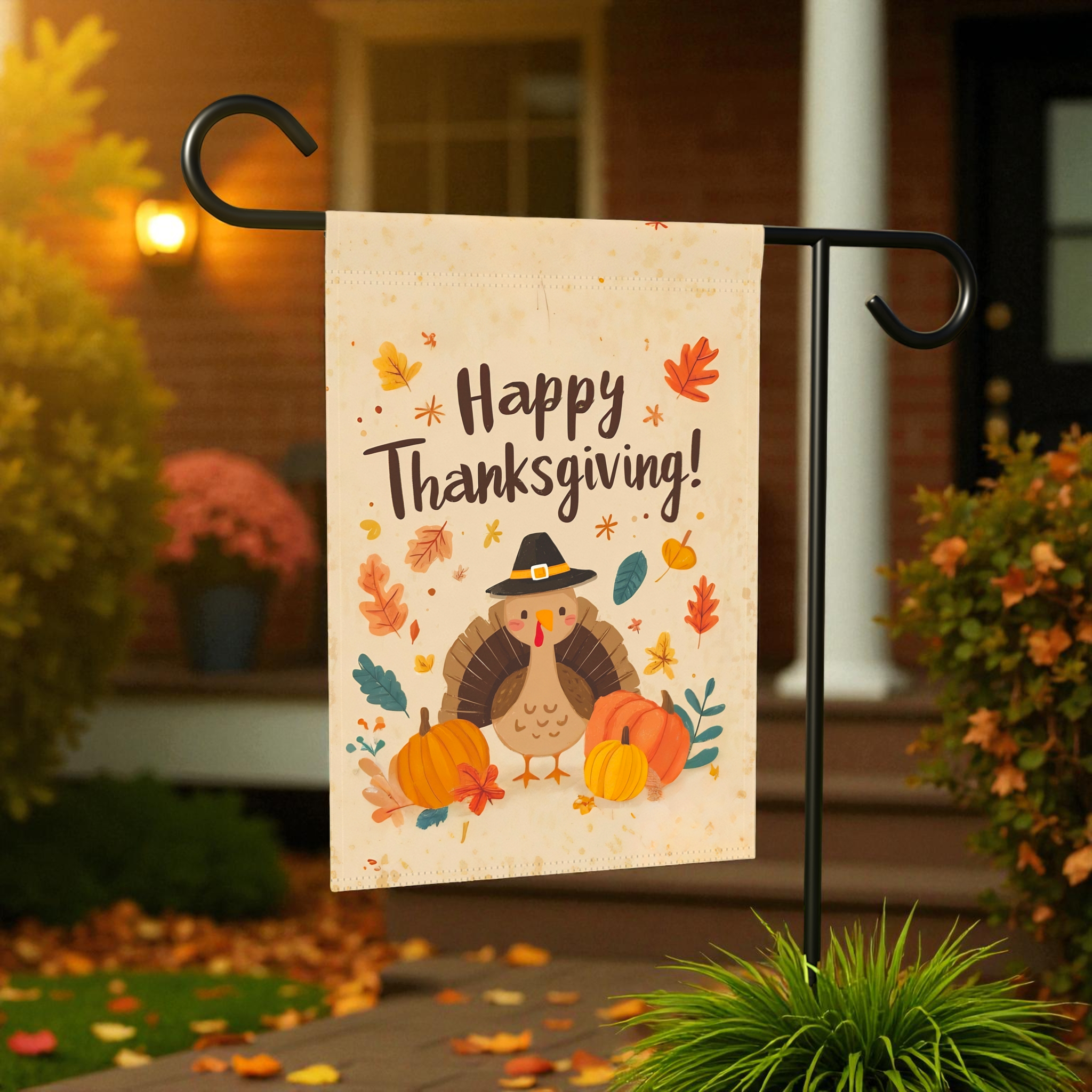Little Turkey Happy Thanksgiving Garden Flag